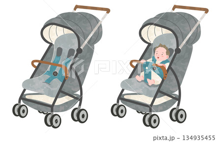 ベビー化とベビーカーに乗った赤ちゃんのセット 134935455