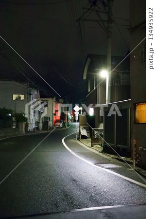 冬の夜のバス停とその周辺の風景 冬の夜のバス停とその周辺の風景 134935922
