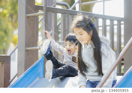 公園で遊ぶファミリー 公園で遊ぶファミリー 134935955