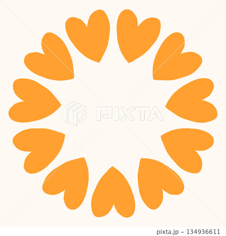 Simple circular frame made of bold pink heart shapes arranged in a clean, modern ring. Minimal and playful design perfect for Valentines Day, love themed graphics, cards, stickers, and invitations 134936611