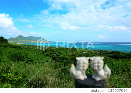 冬の沖縄　青い海とシーサー 134937053