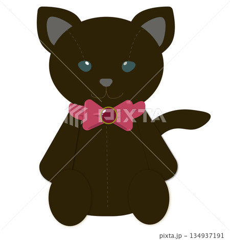 おすわりした猫のぬいぐるみ風イラスト おすわりした猫のぬいぐるみ風イラスト 134937191