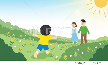 青空の下、お父さんとお母さんの元へ 134937400