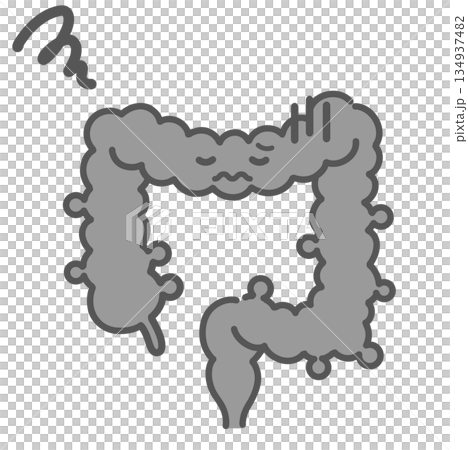 憩室症で不調を訴える大腸のキャラクター(モノクロ・不健康) 憩室症で不調を訴える大腸のキャラクター(モノクロ・不健康) 134937482