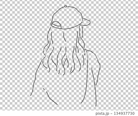 Line drawing of a woman wearing a cap 134937730