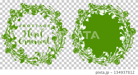 A frame of flowers and leaves cut out using frottage A frame of flowers and leaves cut out using frottage 134937812