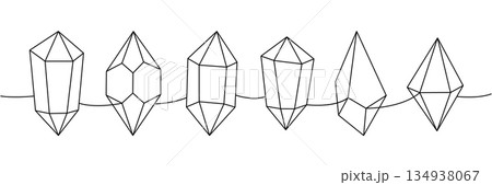Magic crystals. Diamonds gems, luxury gemstones one line continuous drawing. Vector illustration 134938067