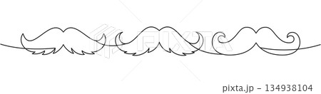 Single moustache continuous line drawing. Minimal one line vector whisker design for creative retro posters, barbershop logos, hipster branding and stylish graphics. 134938104