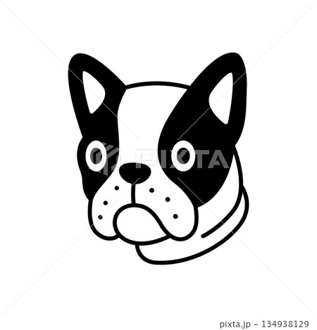 French bulldog with black eye patches and big ears. Bold black and white cartoon vector dog face 134938129