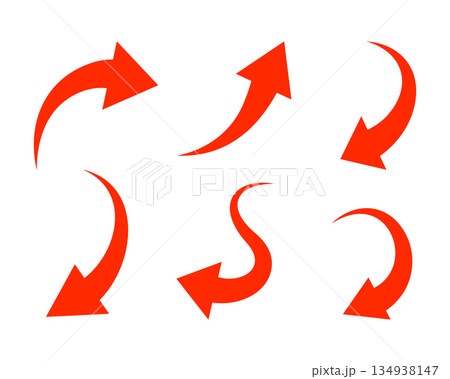 Red minimal curved arrows. Vector direction arrows for navigation and visual flow 134938147