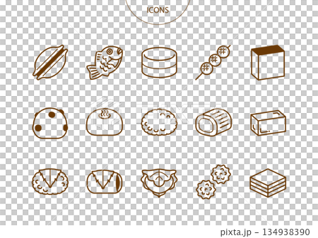 和菓子　アイコン ピクトグラム　ベクター イラスト　セット 134938390