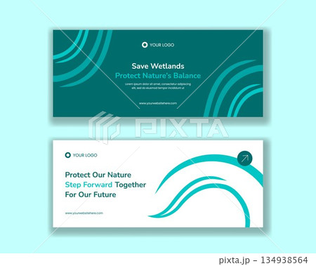 Horizontal Banner Illustration for World Wetlands Day with Flat Cartoon Hand Drawn Style 134938564