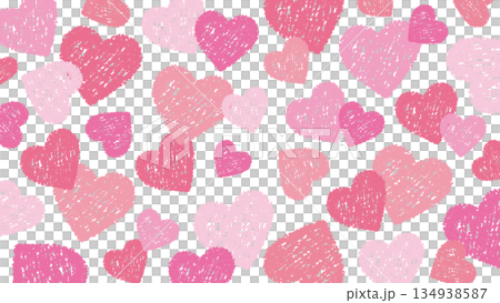 Background material with cute crayon-style hearts scattered throughout / pink Background material with cute crayon-style hearts scattered throughout / pink 134938587