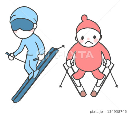 スキーをする上級者と初心者 134938746