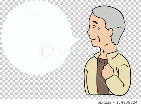 Profile of an old man and a white speech bubble without a frame (brown) 134938824