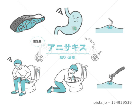 アニサキス症の症状・原因・治療（内視鏡摘出）の図解イラスト 134939539