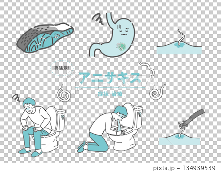 アニサキス症の症状・原因・治療（内視鏡摘出）の図解イラスト 134939539