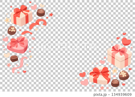 利用留白佈置情人節禮物角，情人節背景框上裝飾著心形和巧克力。 134939609