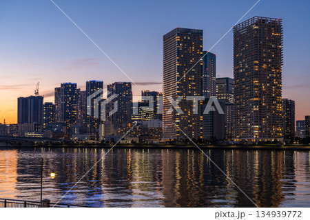 《東京都》豊洲ぐるり公園の夜景・晴海のタワーマンションをのぞむ 《東京都》豊洲ぐるり公園の夜景・晴海のタワーマンションをのぞむ 134939772