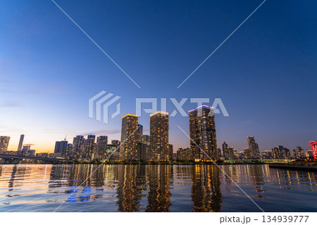 《東京都》豊洲ぐるり公園の夜景・晴海のタワーマンションをのぞむ 134939777