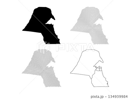 Kuwait Map Outline, Patterned Dots, and Solid Silhouette Variations in a Modern Grid. Kuwait Map Outline, Patterned Dots, and Solid Silhouette Variations in a Modern Grid. 134939984
