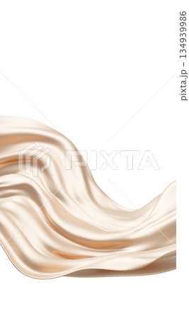 Luxury cream or beige silk fabric flowing for product placement on white background with copy space 3D render Luxury cream or beige silk fabric flowing for product placement on white background with copy space 3D render 134939986