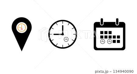 Time, date and address or location icon event elements vector. 134940090