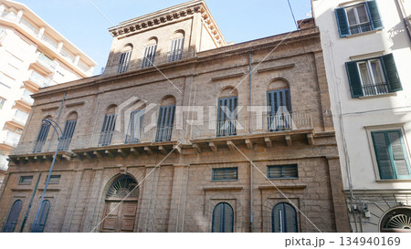 Old facade of historical building in Palermo, Italy Old facade of historical building in Palermo, Italy 134940169