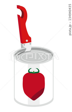 缶切りでホールトマトの缶詰を開けるイラスト 134940435