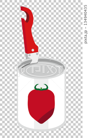 缶切りでホールトマトの缶詰を開けるイラスト 134940435