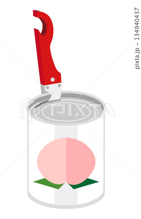 缶切りで白桃の缶詰を開けるイラスト 134940437