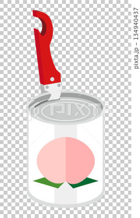 Illustration of opening a can of white peaches with a can opener Illustration of opening a can of white peaches with a can opener 134940437