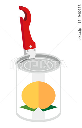 缶切りで黄桃の缶詰を開けるイラスト 134940438