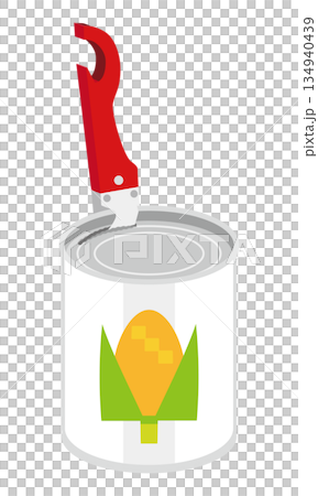缶切りでトウモロコシの缶詰を開けるイラスト 缶切りでトウモロコシの缶詰を開けるイラスト 134940439
