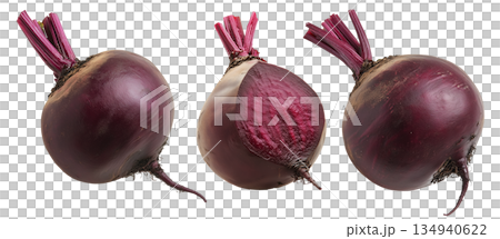 Fresh beetroot with dirt on the surface, isolated on white transparent background. Fresh beetroot with dirt on the surface, isolated on white transparent background. 134940622