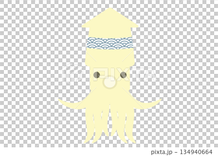 和柄のハチマキをつけたかわいいイカのキャラクター 和柄のハチマキをつけたかわいいイカのキャラクター 134940664