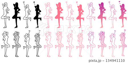 恋愛・美容イメージ・誘惑的なポーズをとるセクシーで都会的な女性のアイコンセット 134941110