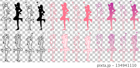 恋愛・美容イメージ・誘惑的なポーズをとるセクシーで都会的な女性のアイコンセット 134941110