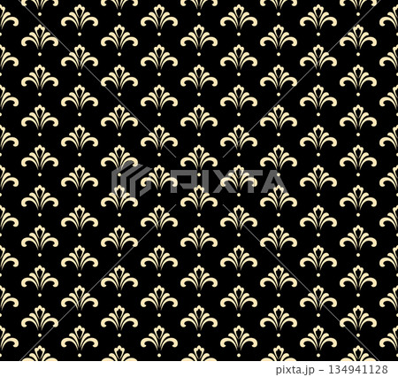 Flower geometric pattern. Seamless vector background. Golden and black ornament 134941128
