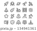 Space exploration line icons set. Vector collection of cosmos symbols including rocket, astronaut, planet, rover, satellite, and telescope isolated on white background. 134941361