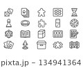 A professional set of 20 minimalist vector icons for board and tabletop games. Monoline linear style with rounded corners in dark grey on white. 134941364