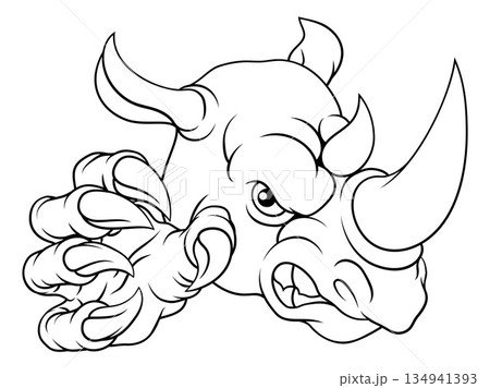 Rhino Rhinoceros Mean Angry Cartoon Sports Mascot 134941393