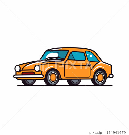 Vintage orange car parked on a city street 134941479