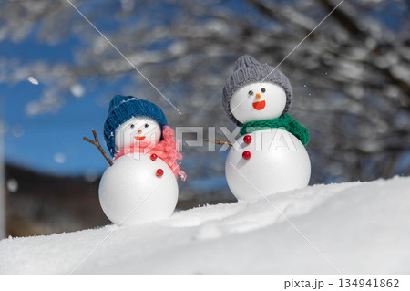 新雪とペアの雪だるま 134941862