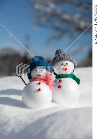 新雪とペアの雪だるま 134941951