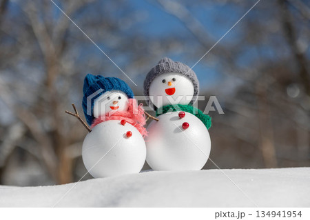 新雪とペアの雪だるま 新雪とペアの雪だるま 134941954