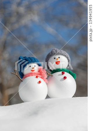 新雪とペアの雪だるま 新雪とペアの雪だるま 134941955
