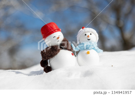 新雪とペアの雪だるま 134941957