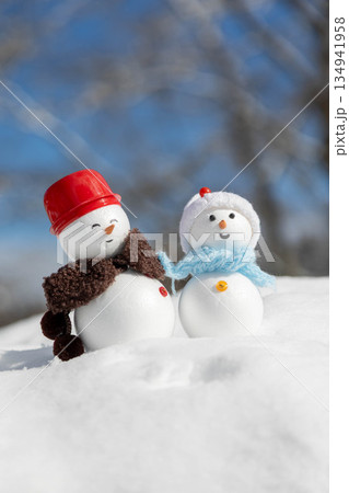新雪とペアの雪だるま 134941958