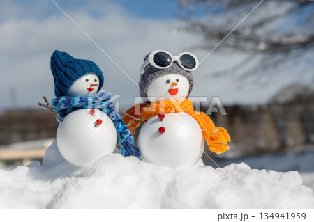 新雪とペアの雪だるま 新雪とペアの雪だるま 134941959